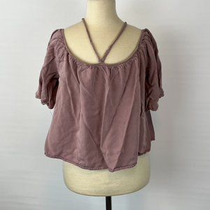 Heart & Hips Mauve Crop Top Shirt ((size Large))
